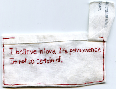 #LovePermanence. 2013. Embroidery on fabric.  3" x 3.5".