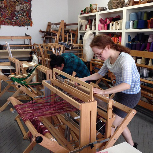 Here I am using a treadle floor loom to make work for my @EmbroideryPoems BAC-sponsored project. Thanks Cynthia Alberto and Weaving Hand for generous use of your loom.