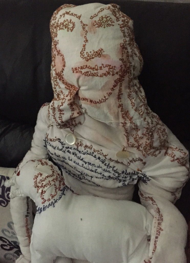 I thought Selfie might get lonely, so I made her a dog, @YrImaginaryDog, who has a corresponding Twitter account, where he offers Selfie (@EmbroideryPoems) unsolicited advice. 