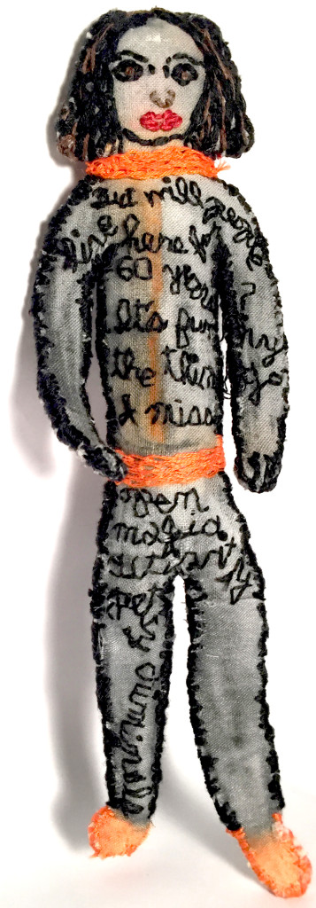 Native New Yorker tells it like it is...via stop motion. 2015. Sculpture with paint and embroidery on fabric.