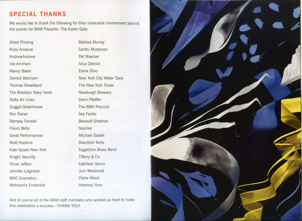 Program Acknowledgments, The Karen Gala, BAM, 4/28/2015